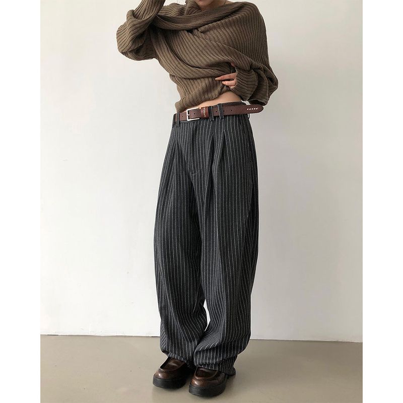 [UNISEX] Stripe Curved Slacks