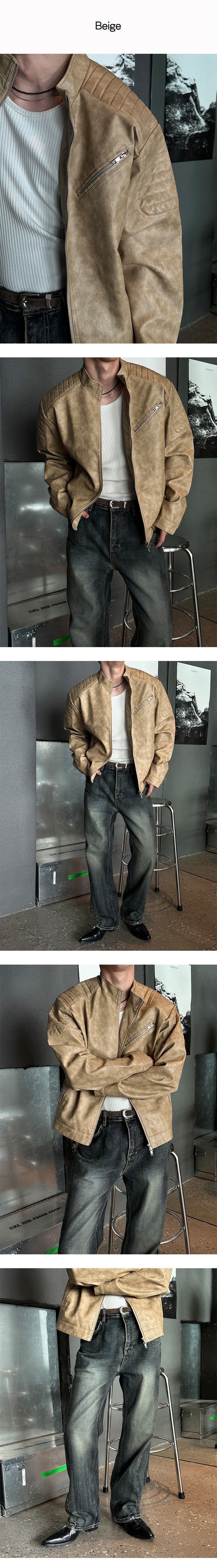 [S/F] Patch biker leather jacket (3color)