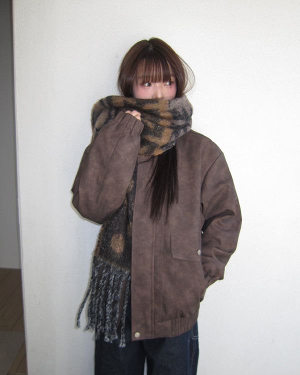 Puen High-Neck Fur Suede Jacket
