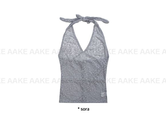 FLORAL SHEER HALTER TOP