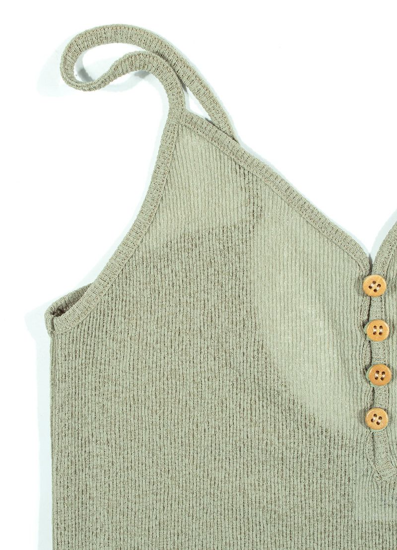SEETHROUGH BUTTON SLEEVELESS_Khaki