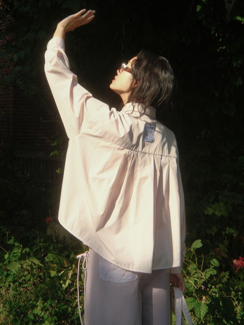 Stripe Pleats Shirt (Pastel Pink)