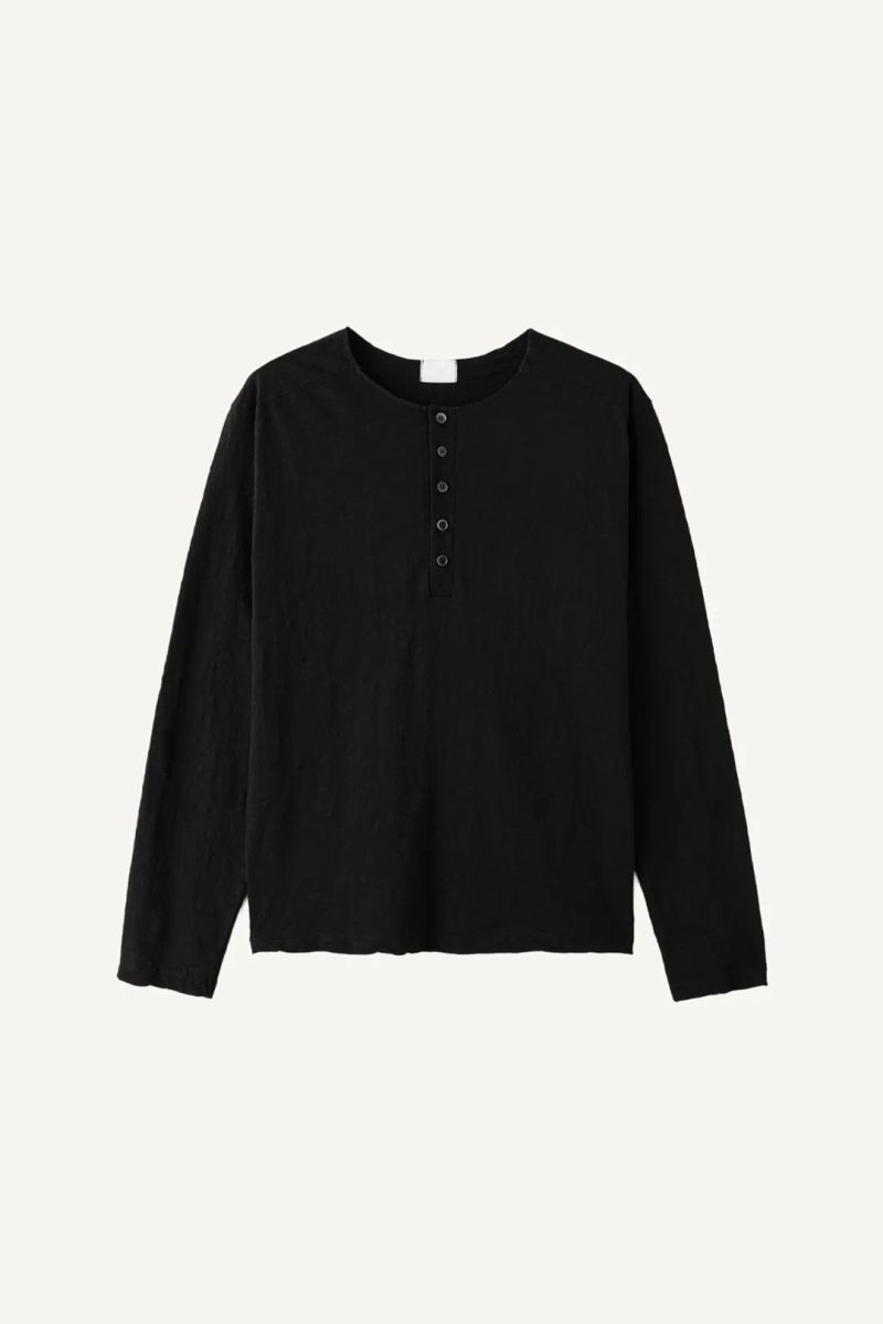 Henley neck slub cotton long sleeve