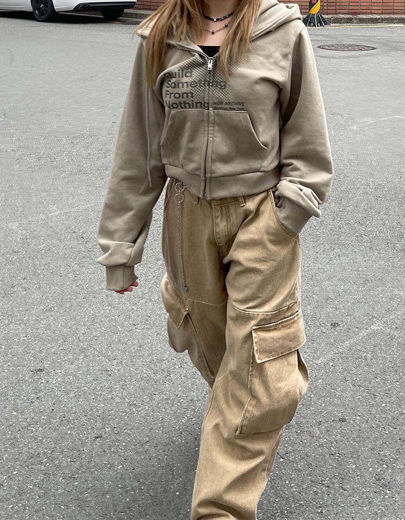 Ding denim slit wide cargo pants
