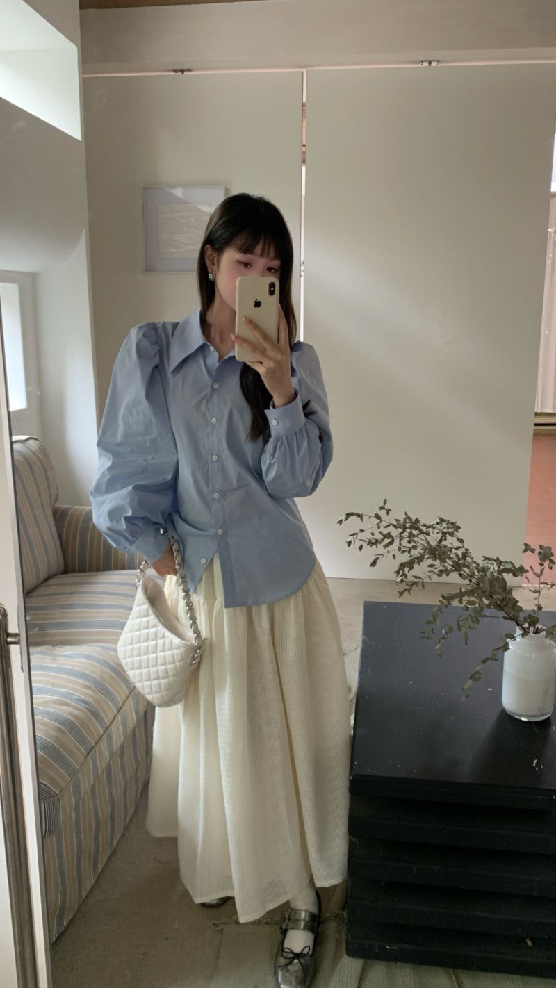 [SALE] Sora Back Point Shoulder Puff Blouse