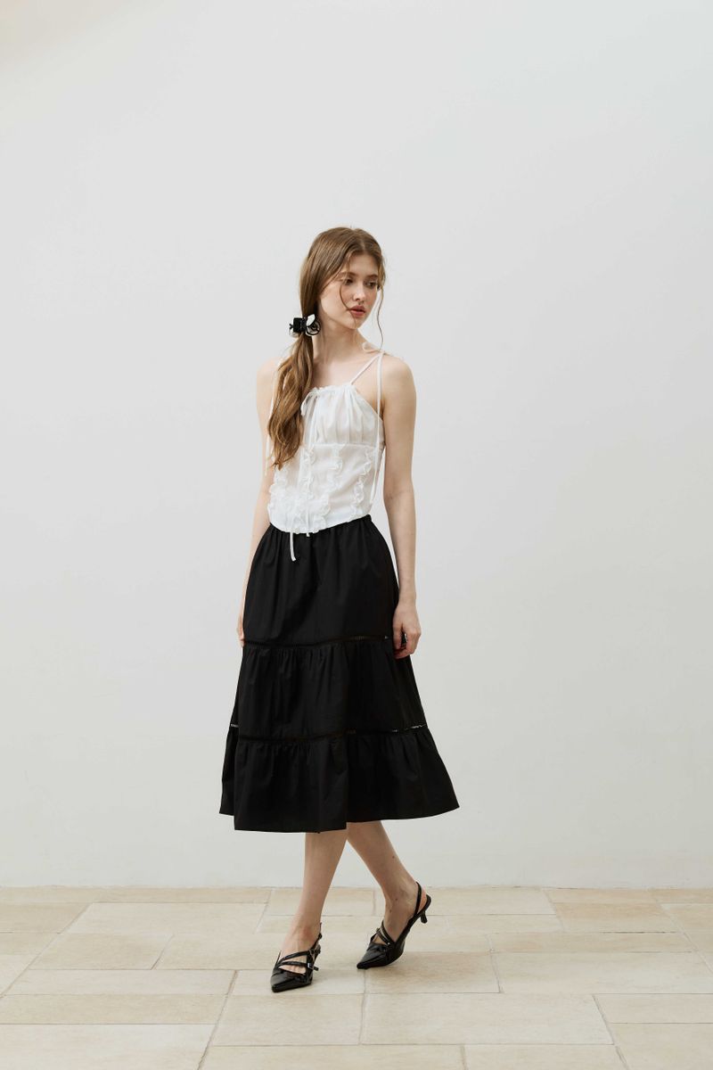MUSE TIERED MIDI SKIRT / BLACK