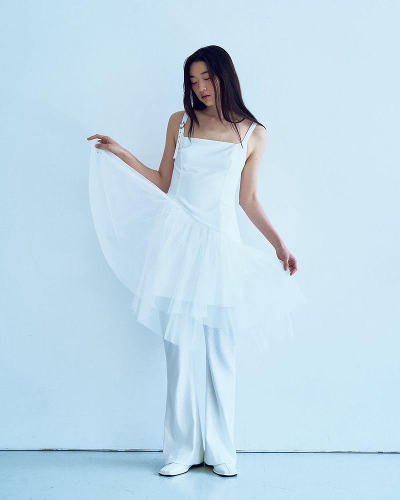 antique jacquard bootscut pants_white