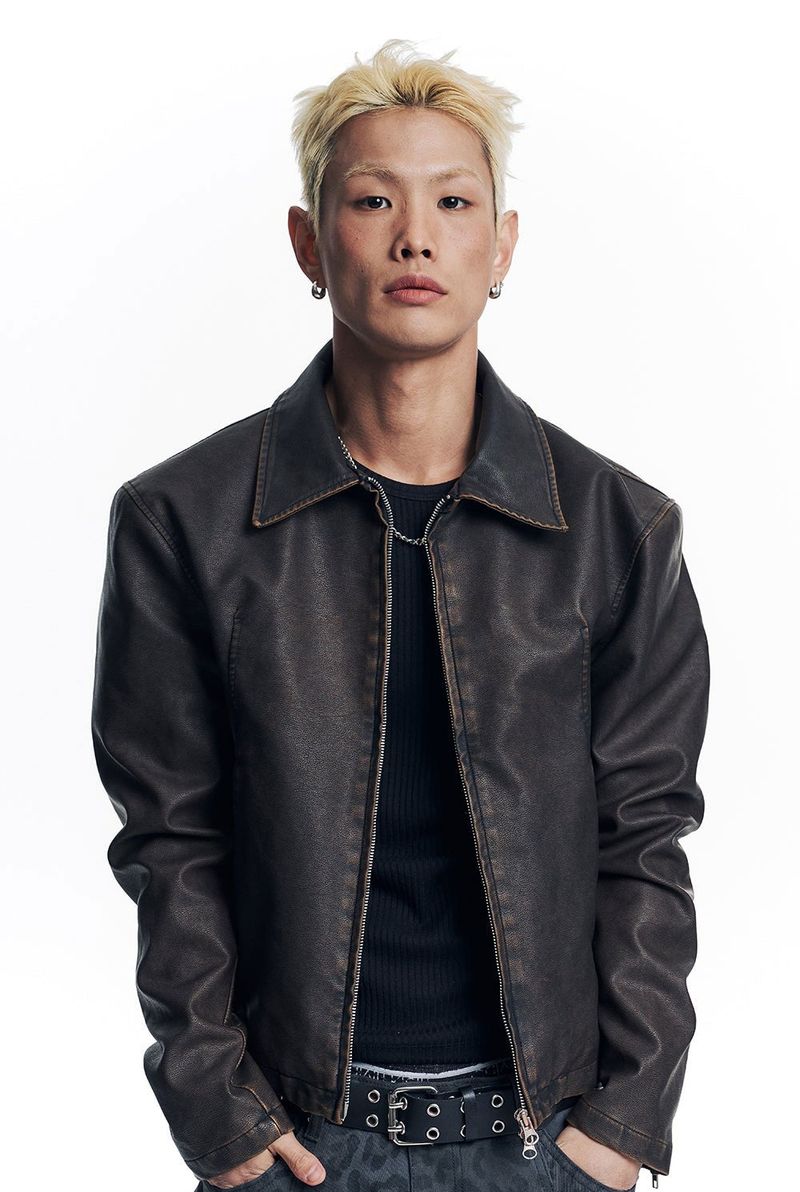 Washed Leather Crop Jacket - Brown