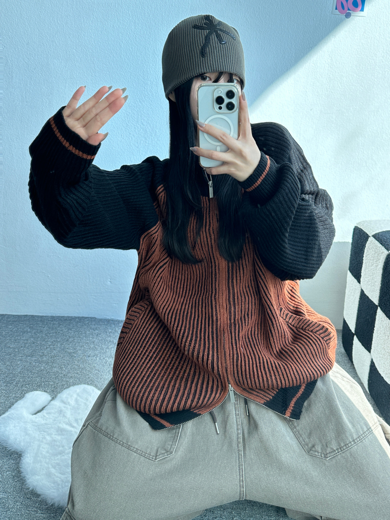 COLOR-BLOCK RAGLAN 2-WAY ZIP-UP🤎🖤🩶🤍 - 3 COLORS