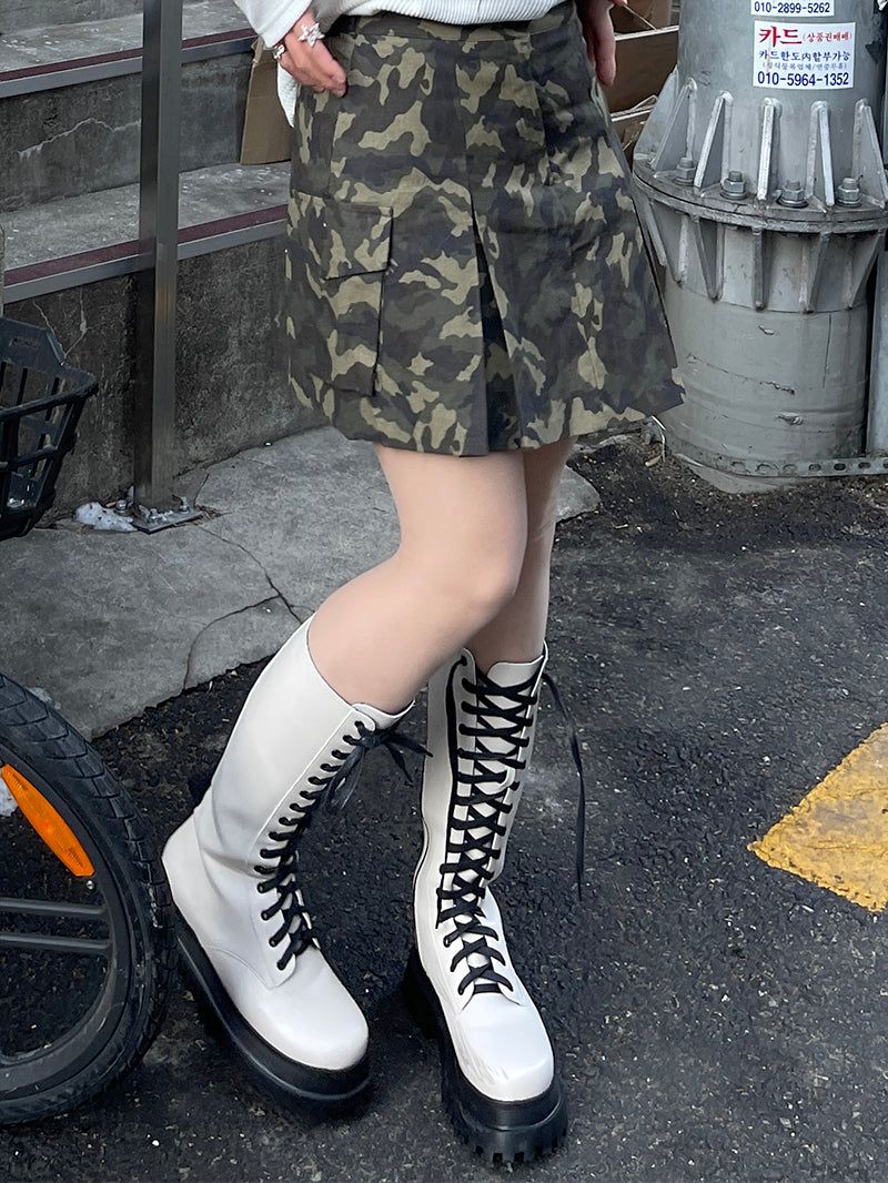Pocket Camo Pleats Skirt