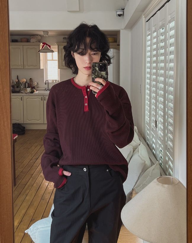 2PLAN（ツープラン）の「Kinji Waffle Henley Neck Warmer Long Sleeve T-shirt（Tops）」