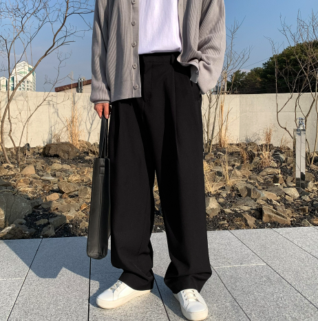 Deface Front Turtle Back Banding Wide Slacks