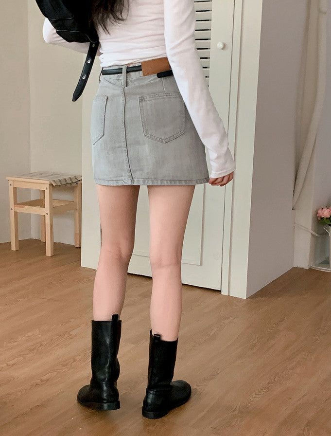 Light Washing Denim Mini Skirt (2color)