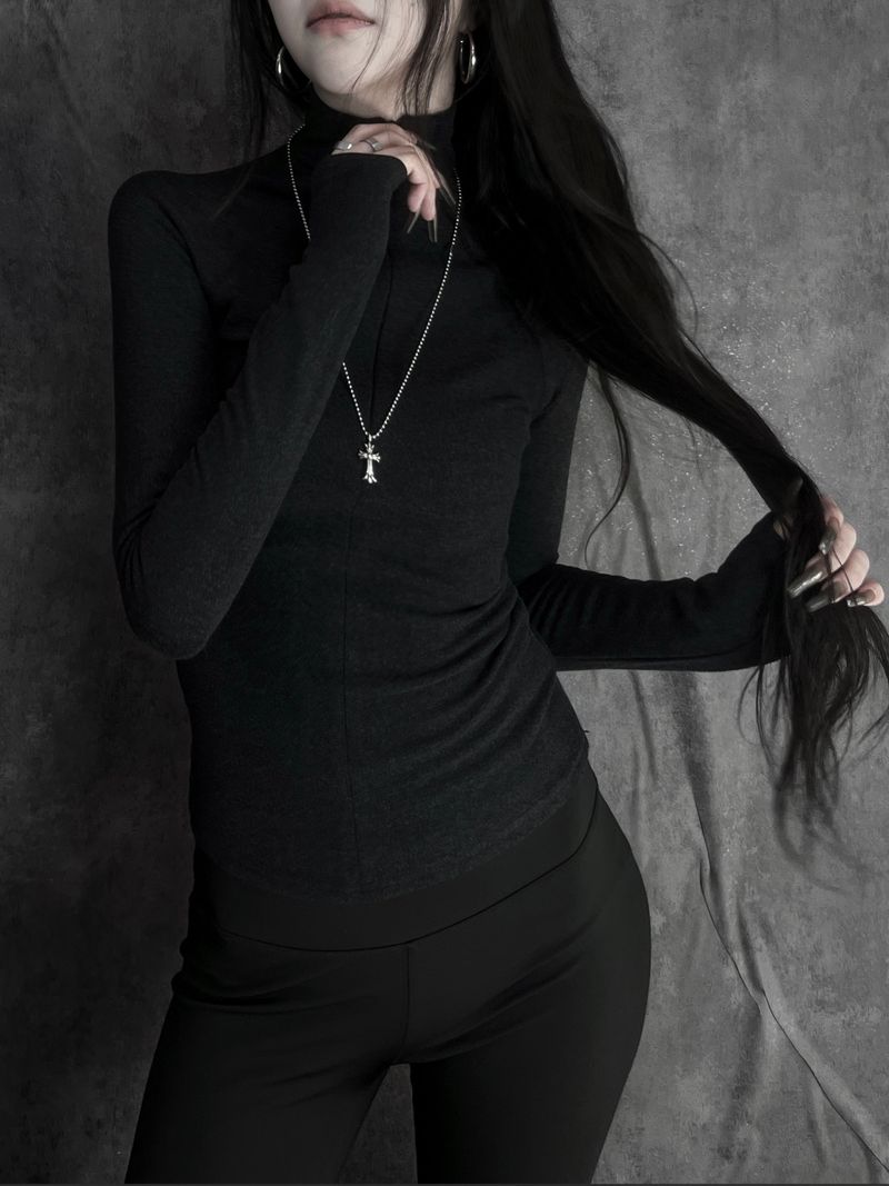 slim half-zip high-neck top (2color)