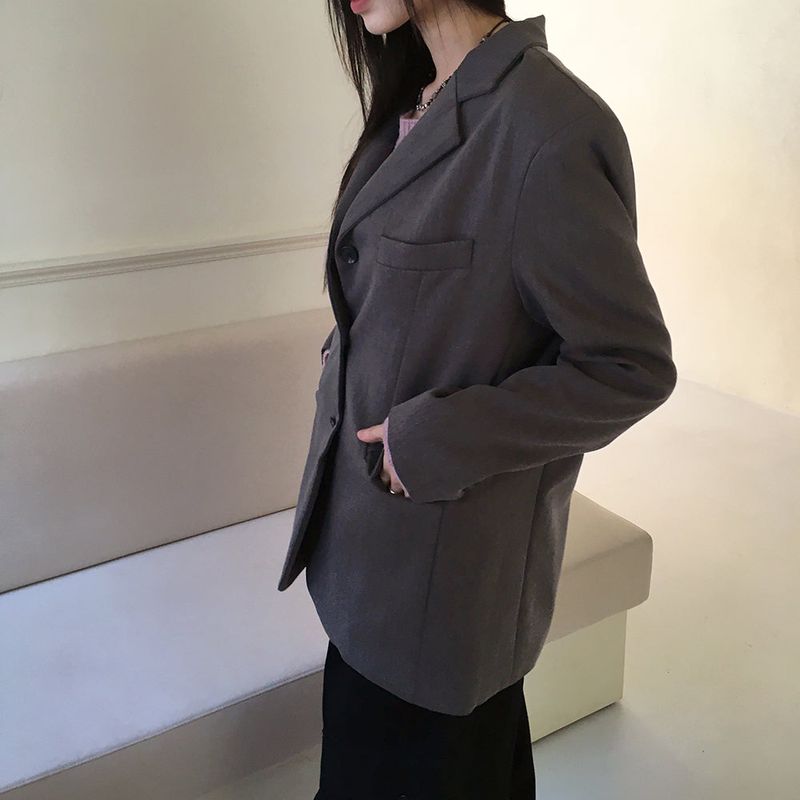 Tebi Basic Boxy Overfit Minimal Blazer Jacket