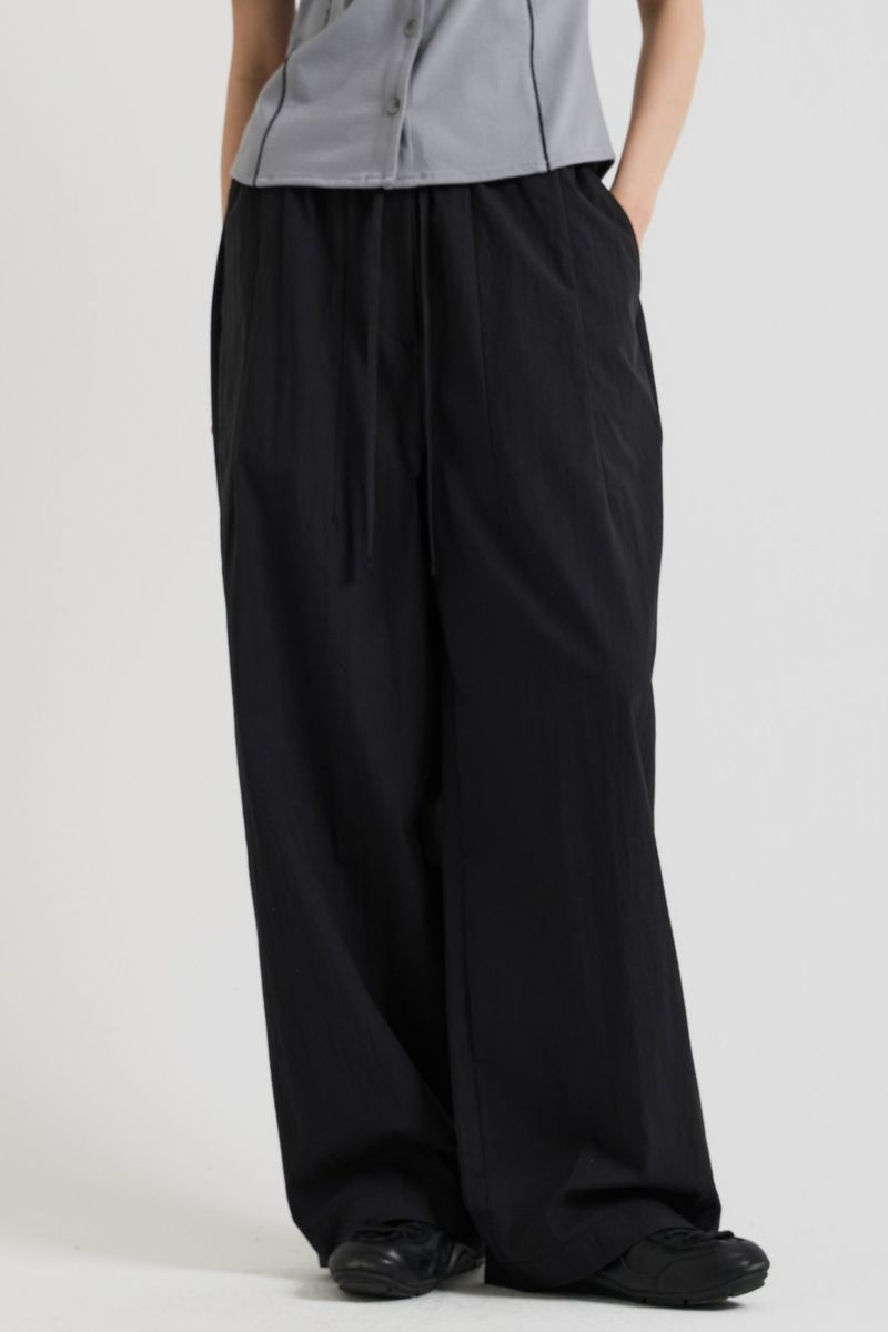 Cotton wide banding pants, Black