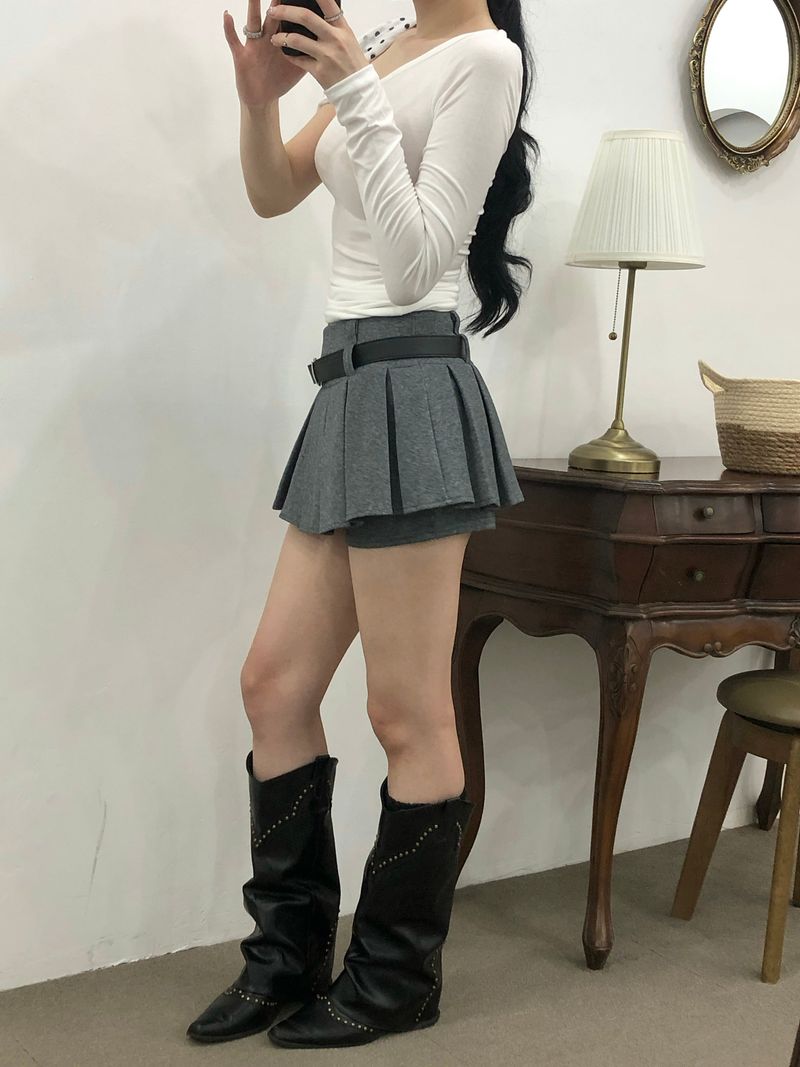 Belt Two-buckle Mini Skirt Pants