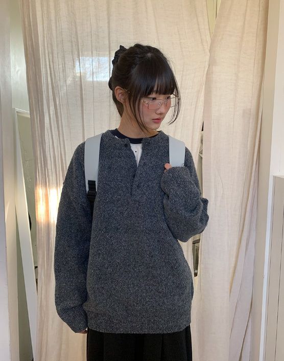 BAON（バオン）の「[unisex] Hindley Boucle Henley Neck Over Knit（Tops）」