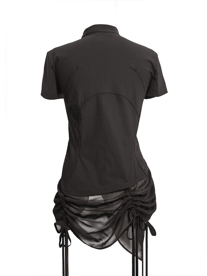  CURVED ZIP-UP SHIRT WITH LAYER . DARK BROWN