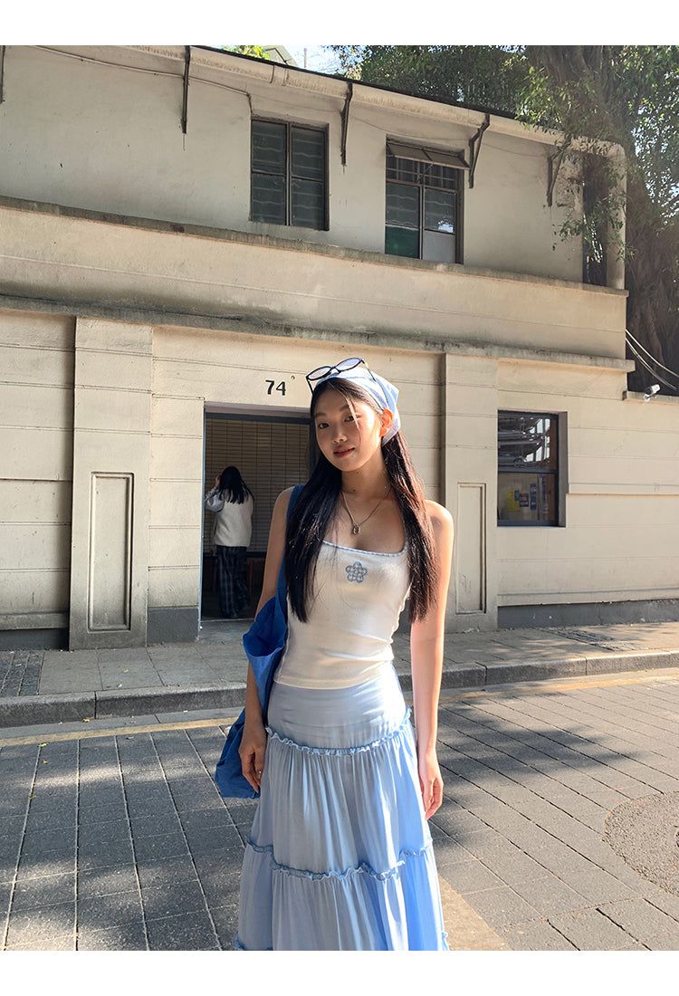 sky frill cancan long skirt