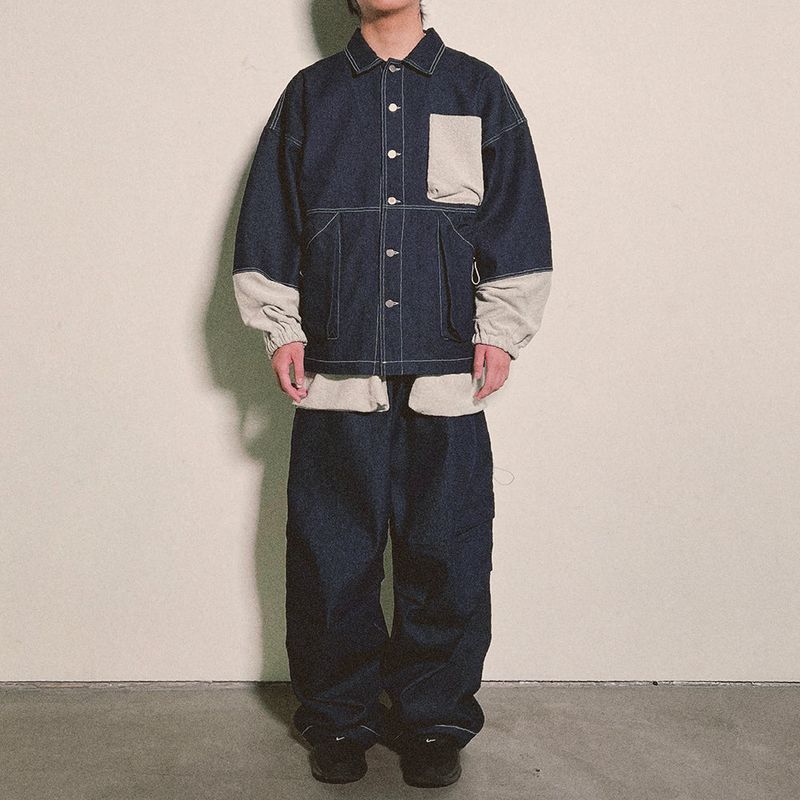 reverse terry pocket denim pants_blue