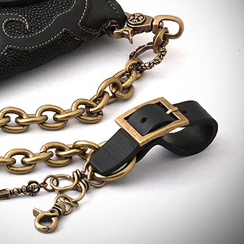 SVC-530 Antique Gold Leather Short Keychain