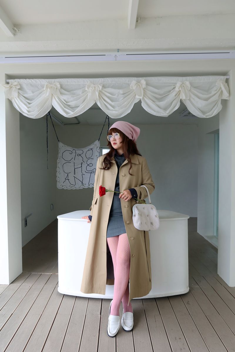 Shirring trench coat camel