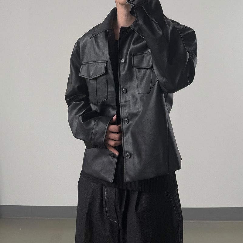 Mark Pocket Short Leather Jacket