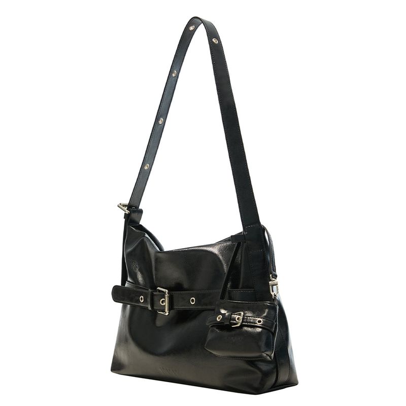[SET] Medium Buckle Hobo Shoulder Cross Bag _ Black