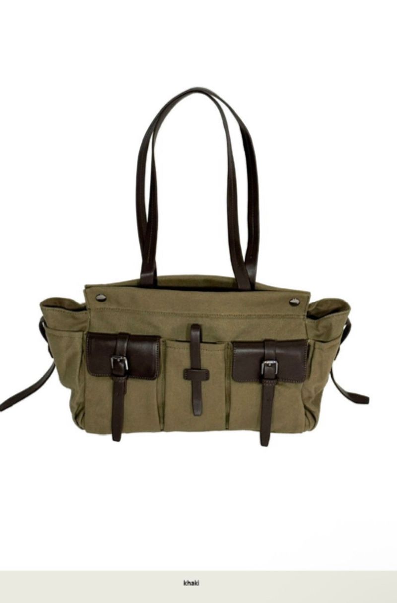 vintage olive cotton & leather L bag