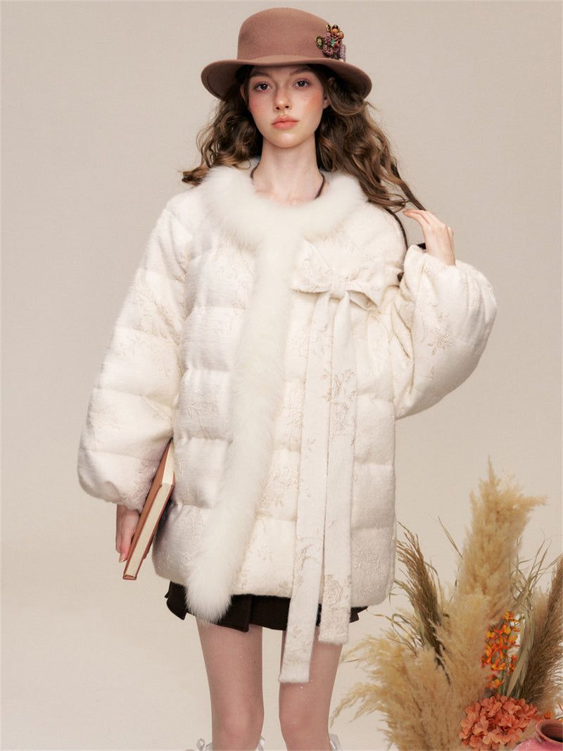 Ribbon Fur Trimming Duck Down Jacket