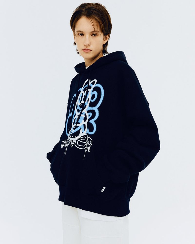 SPRAY RABBIT HOODIE-NAVY
