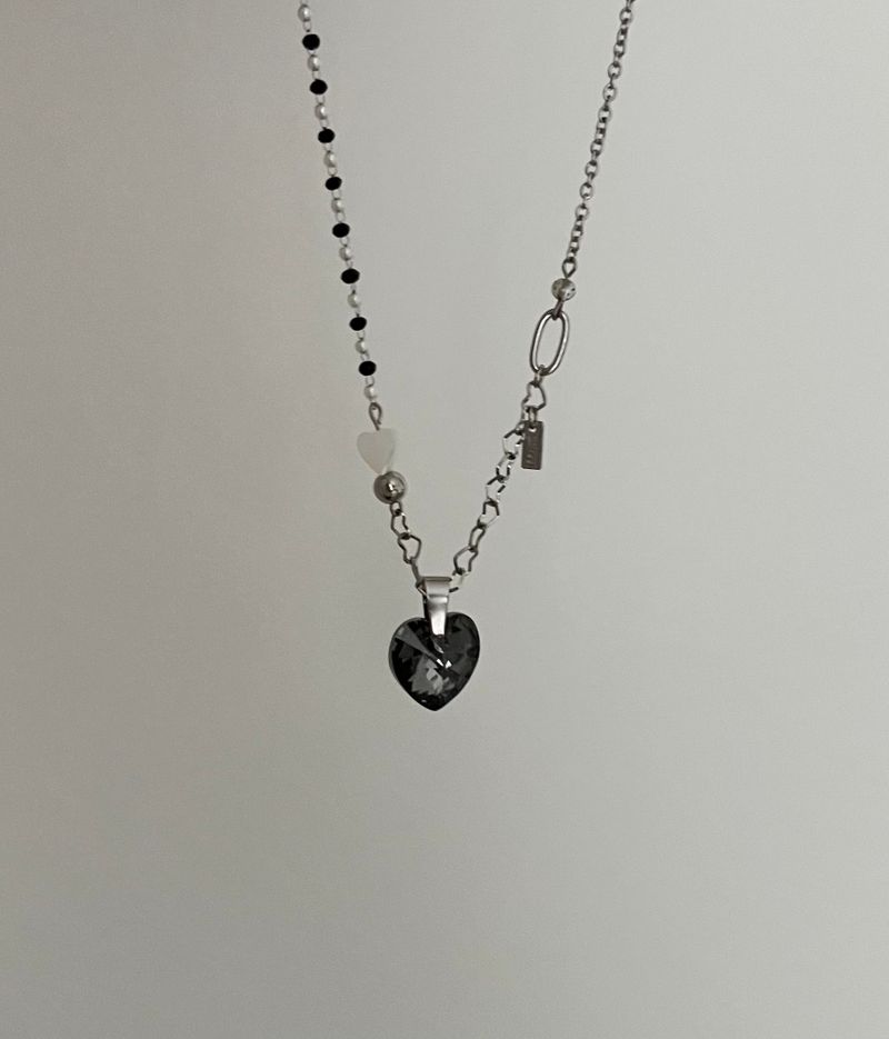 bvv Black Austrian Crystal Heart Surgical Steel Necklace