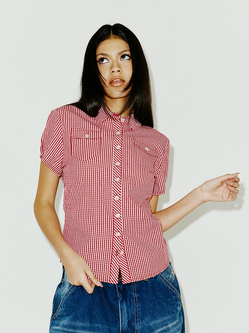 CHECK BLOUSE RED