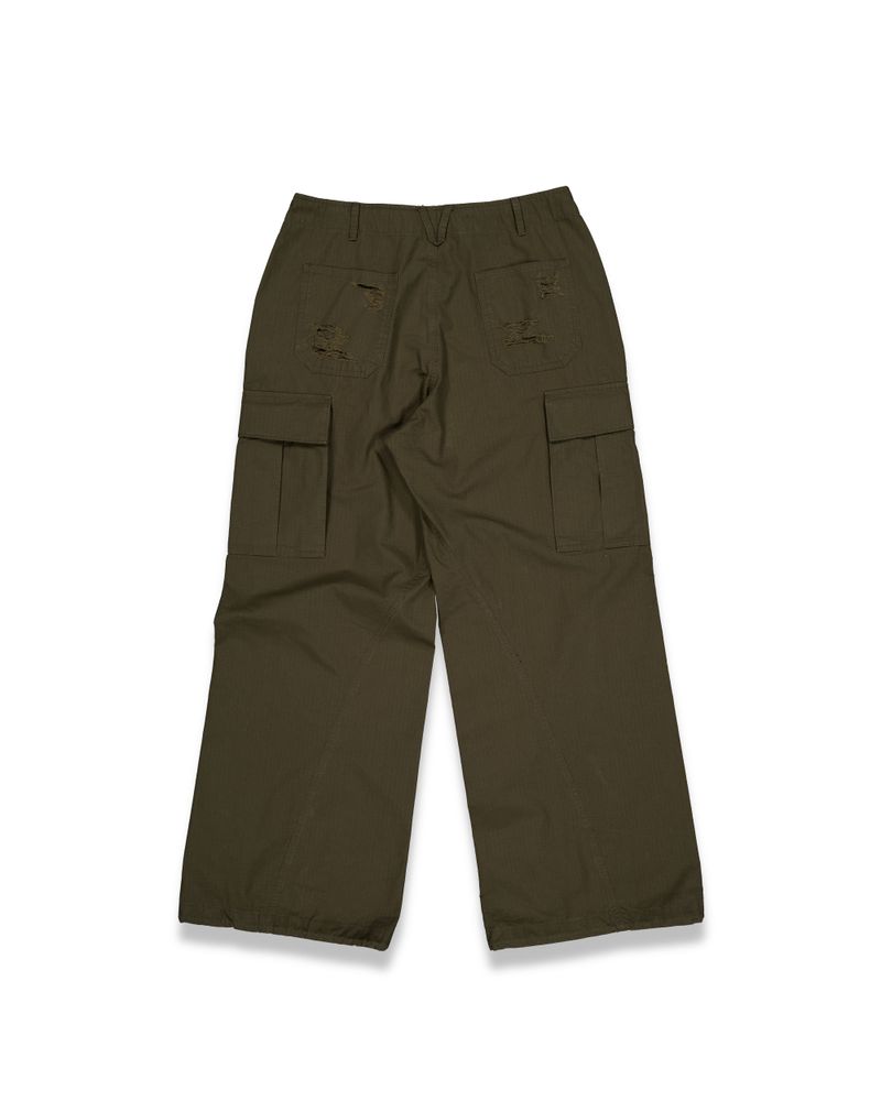 Distressed Cargo Pants - Khaki