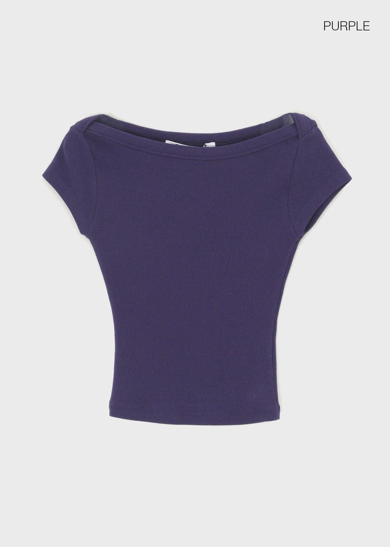[B-BASIC] Basic Ribbed Boat Neck Short Sleeve Tee (2 SIZE)