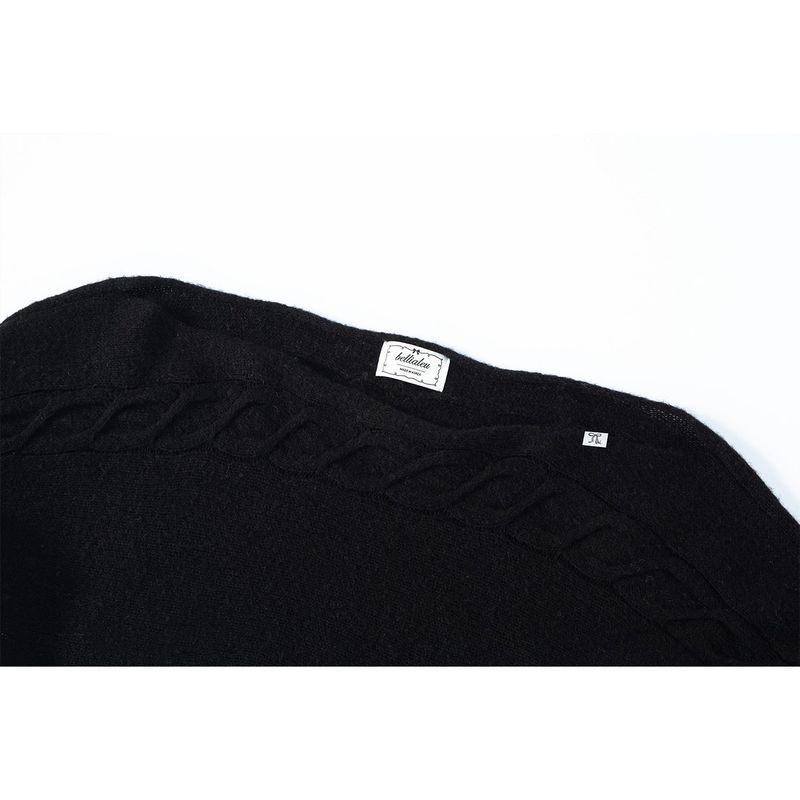 CABLE BOAT NECK KNIT-BLACK