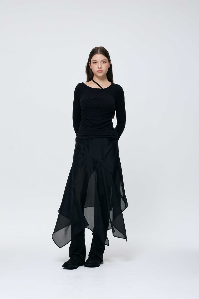 ELAN LINE WRAP SKIRT / BLACK