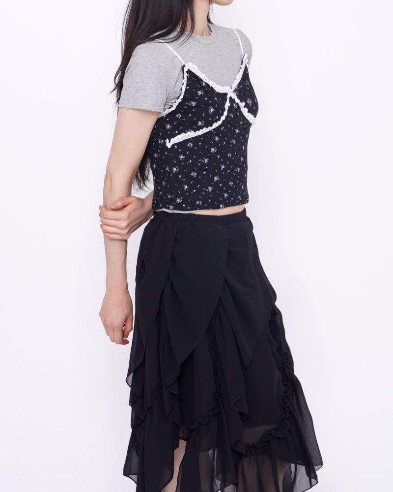 Cute Small Floral Lace Bustier Short Sleeve Set