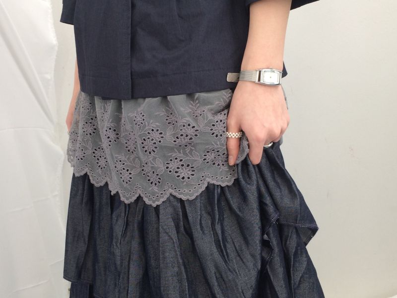 Diagonal Layer Shirring Long Skirt
