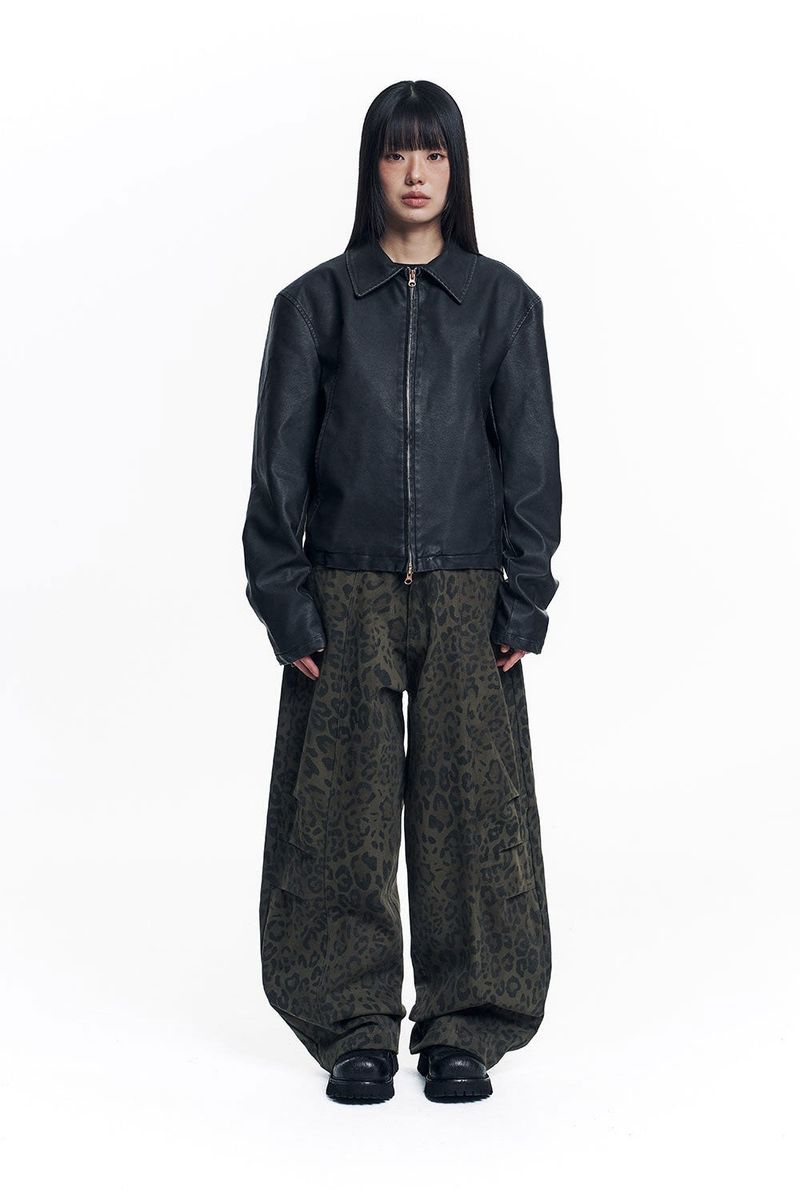 Curved Leopard Pants - Khaki