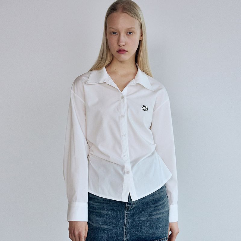 NICK&NICOLE（ニック＆ニコール）の「WRINKLE SLIM LINE SHIRRING SHIRT_IVORY（Tops）」