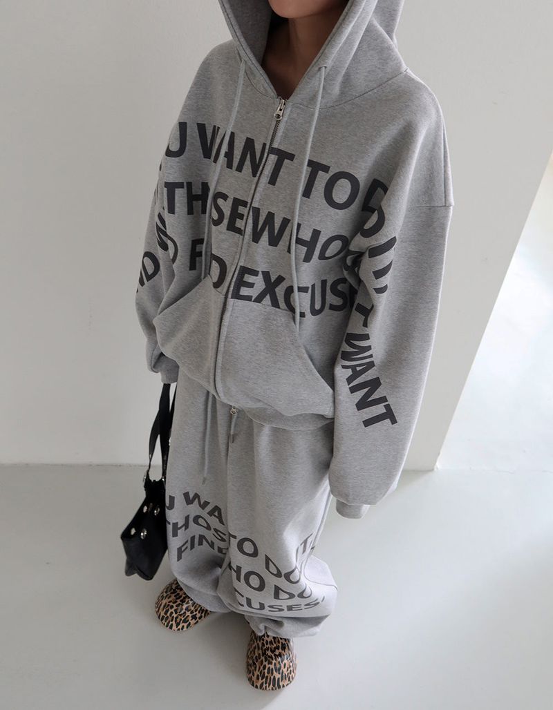 [UNISEX] One-two lettering oversized-fit hooded zip-up jacket