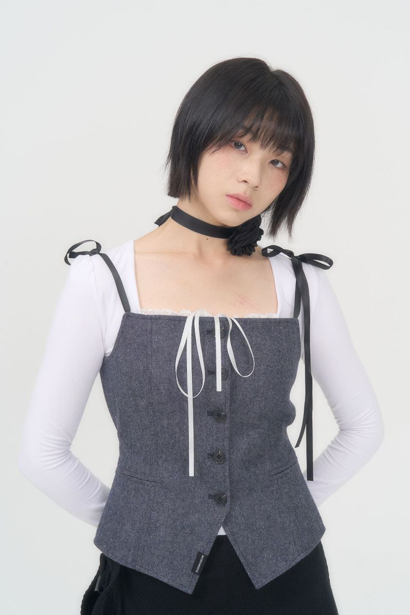 RIBBON BUTTON TOP (BLUE)