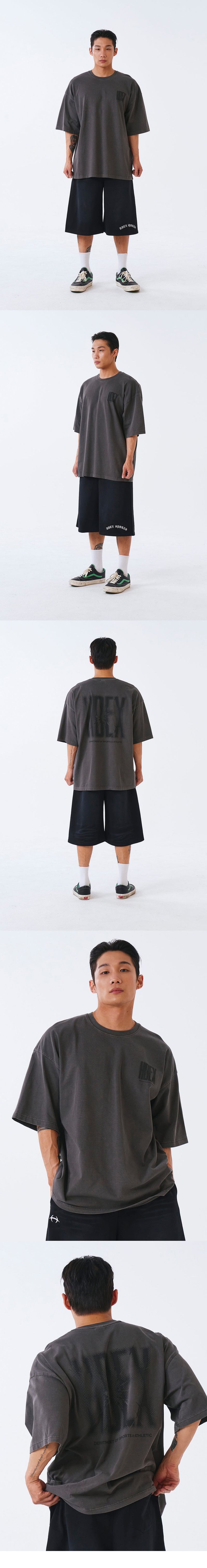 Crack Printed Pigment Short Sleeve Pigment Charcoal
