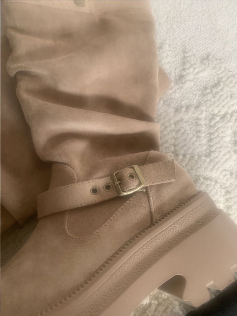 Dion Suede Buckle Long Boots (beige)