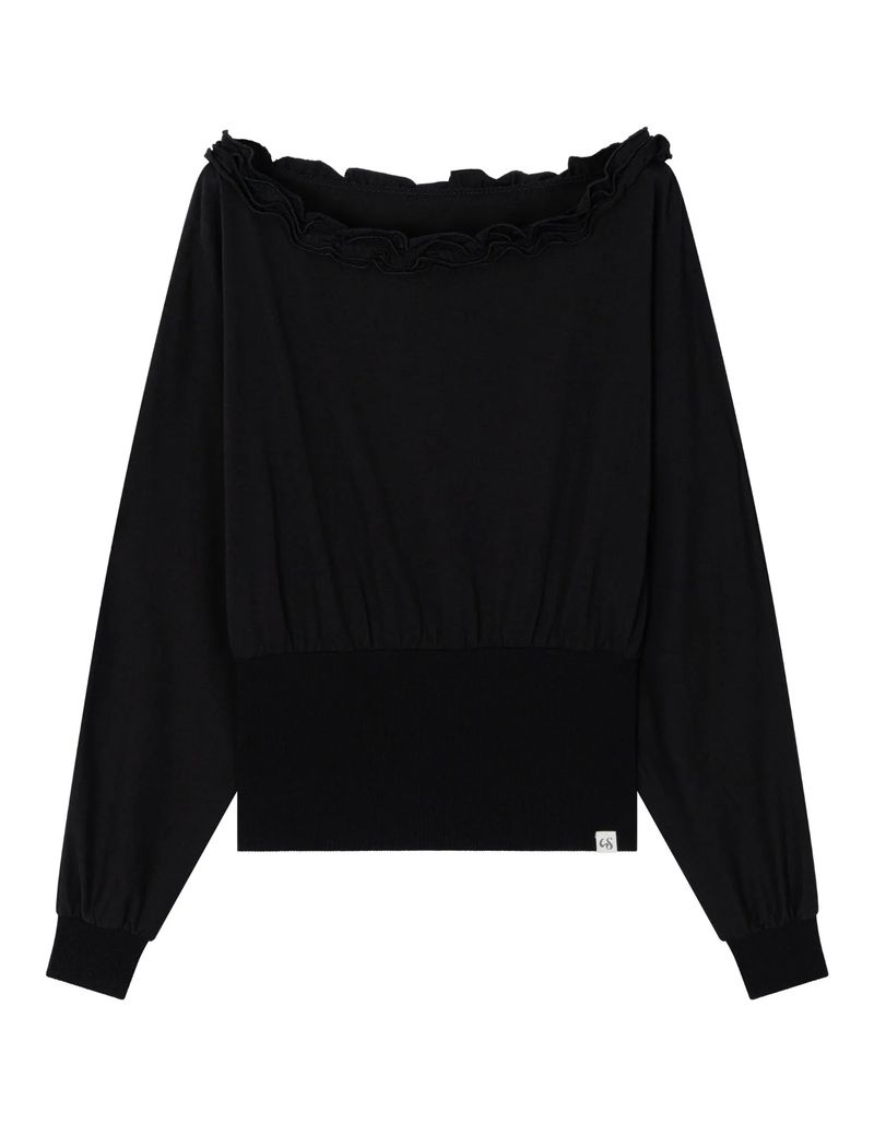 OFF-SHOULDER RUFFLE TOP(BLACK)