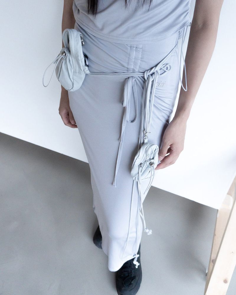 DOUBLE POCKET STRING CROSS BAG GREY