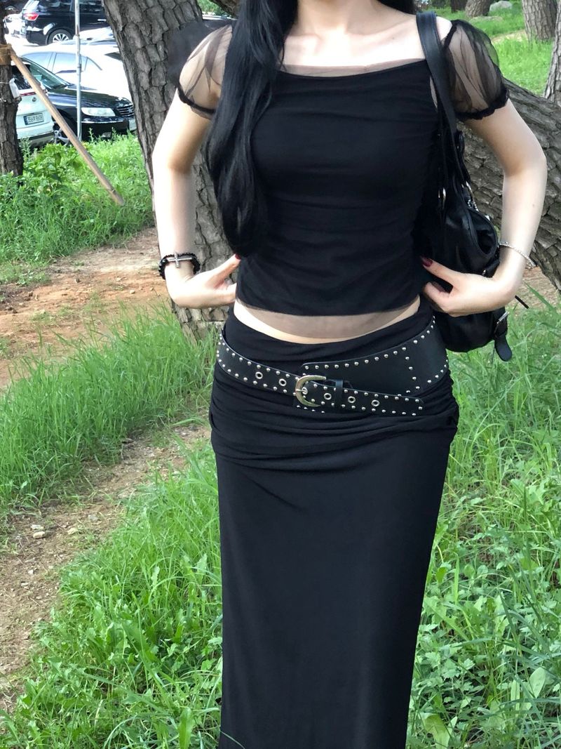 Jelly Shirring Long Skirt