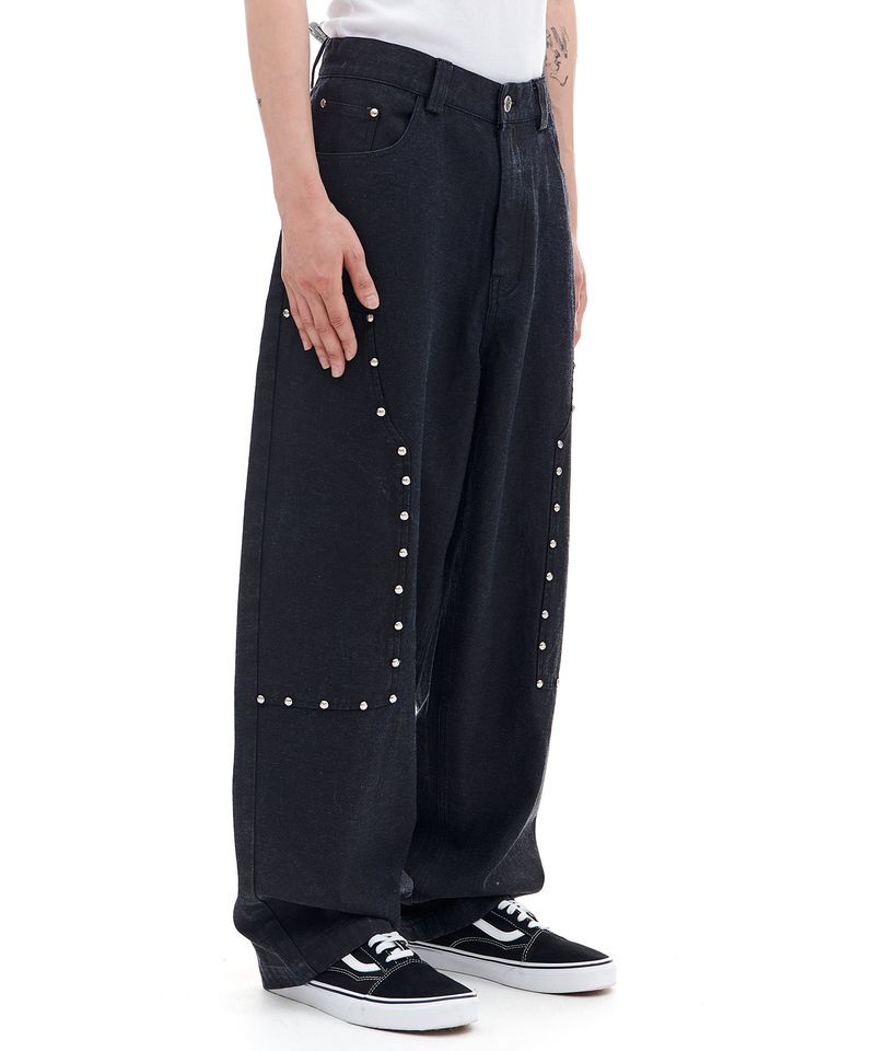 STUD DENIM CARPENTER PANTS (BLACK)